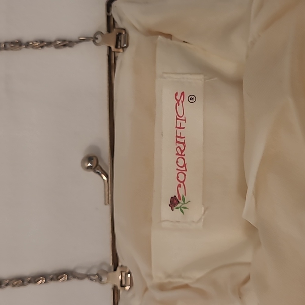 Vintage Shell Shaped Beaded Bag with Satin Lining Long Silver Tone Chain - Picture 6 of 13